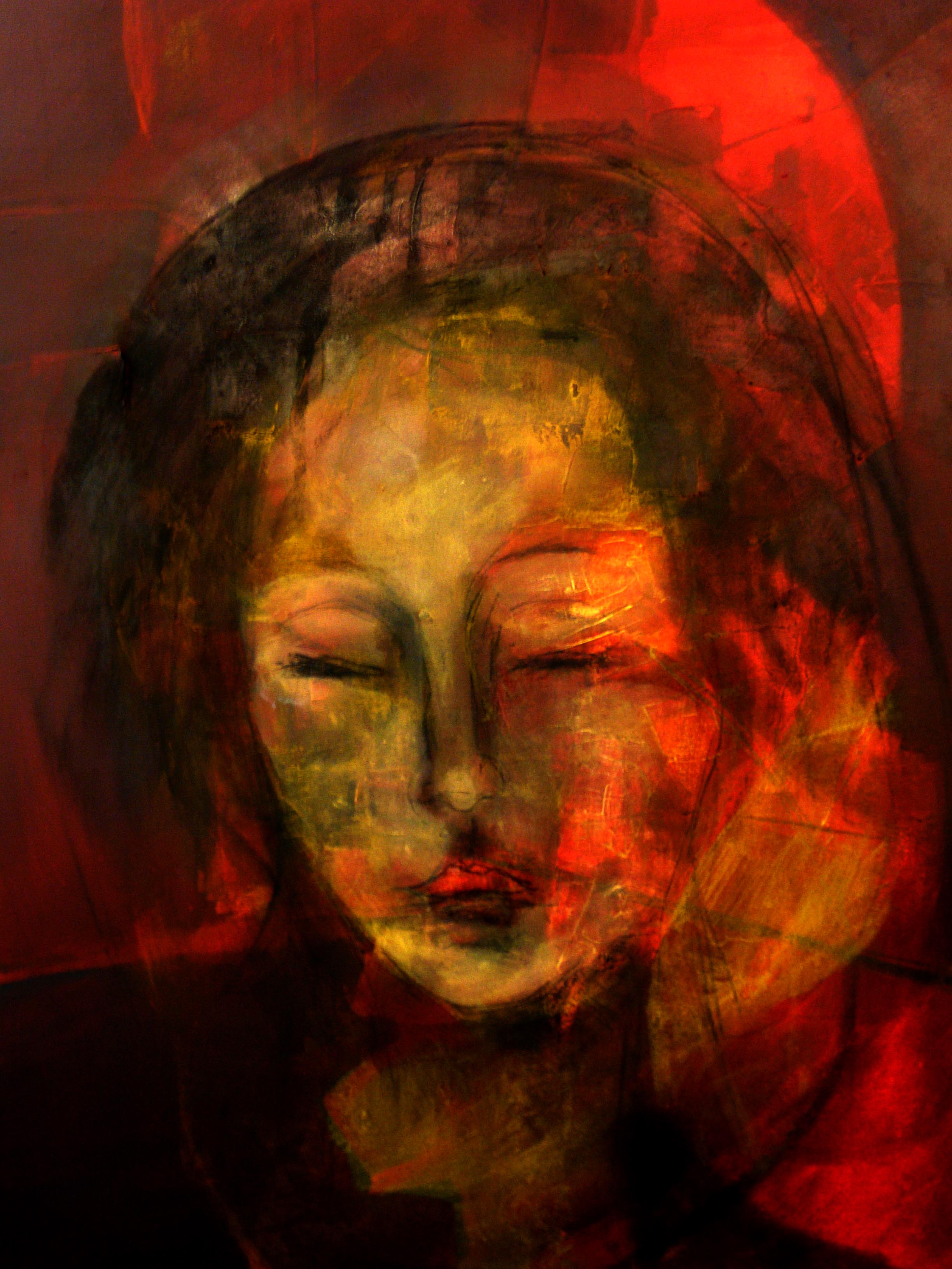 peinture de femme avec dominante rouge